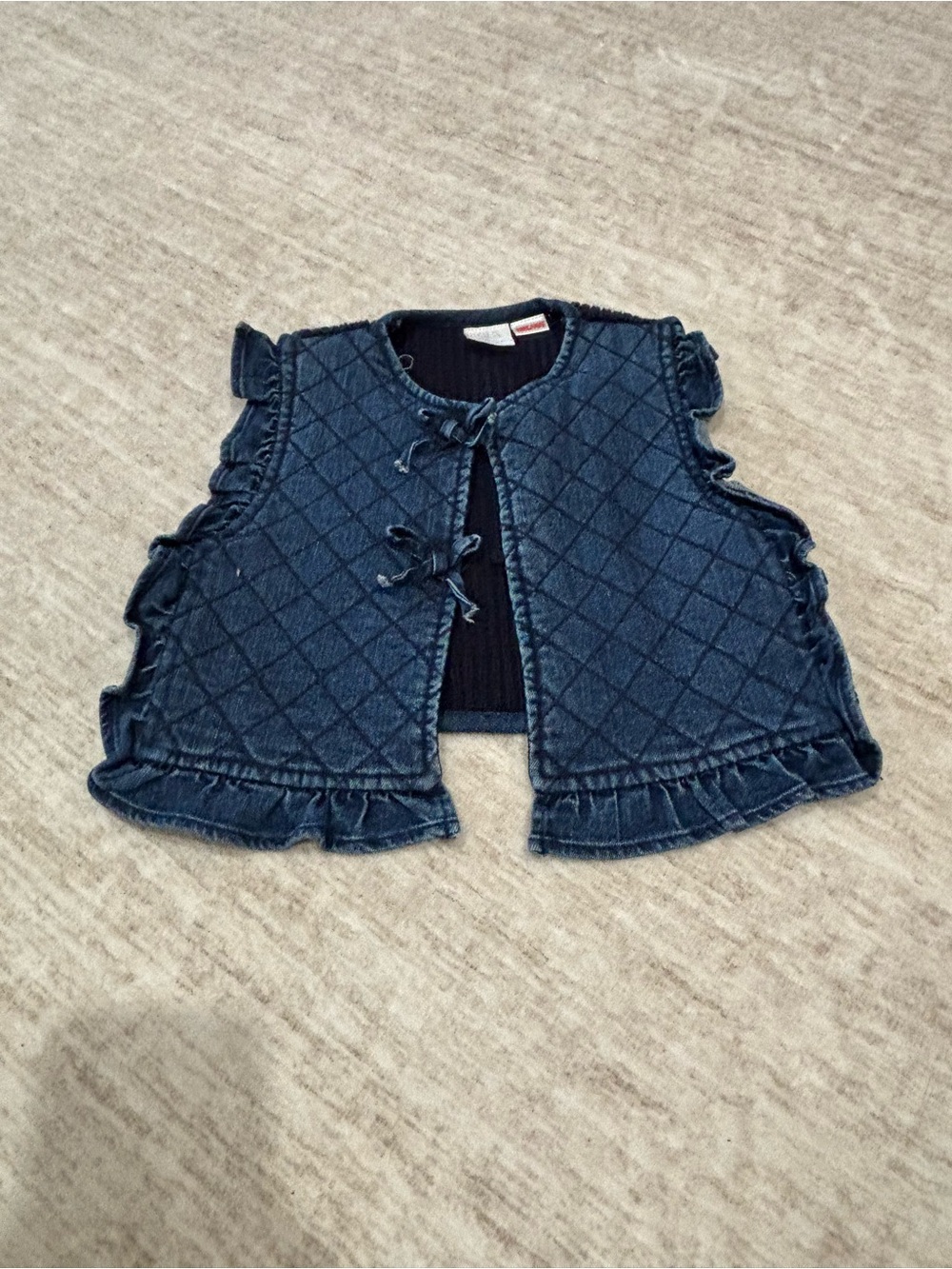 Zara Quilted Denim Ruffle Vest - Dark Blue